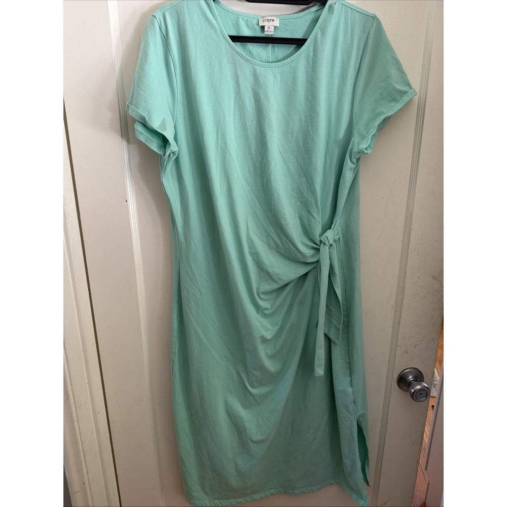 J.Crew Mint Green Side Tie Midi Dress Short Sleeve Cotton Blend Size XL